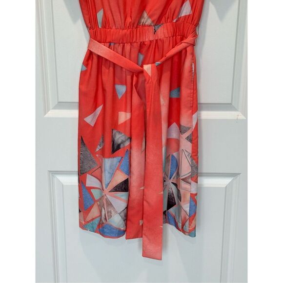 Eshakti Orange Belted Geometric Print Dress Size 4 - Picture 3 of 7